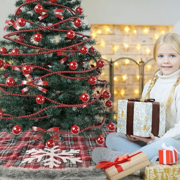 Rødternet Snefnug Juletræsunderlag - 120 cm, Juletræspynt