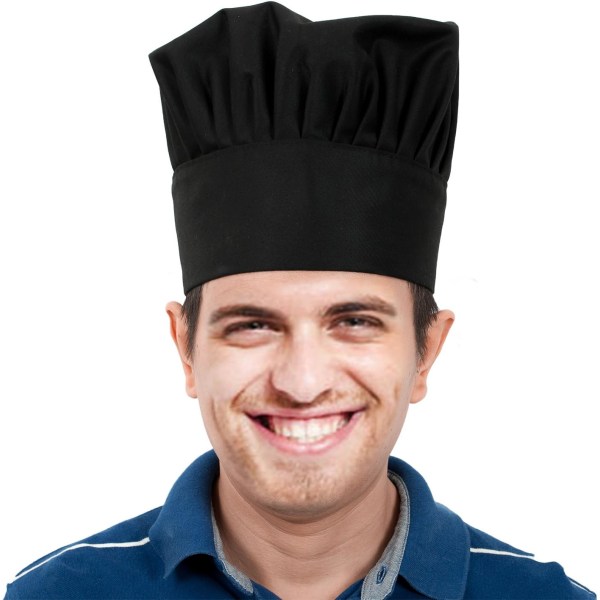 Musta elastinen musta keittiömestarin hattu – ruoanlaitto ja leivonnaiset – keittiöpalvelu