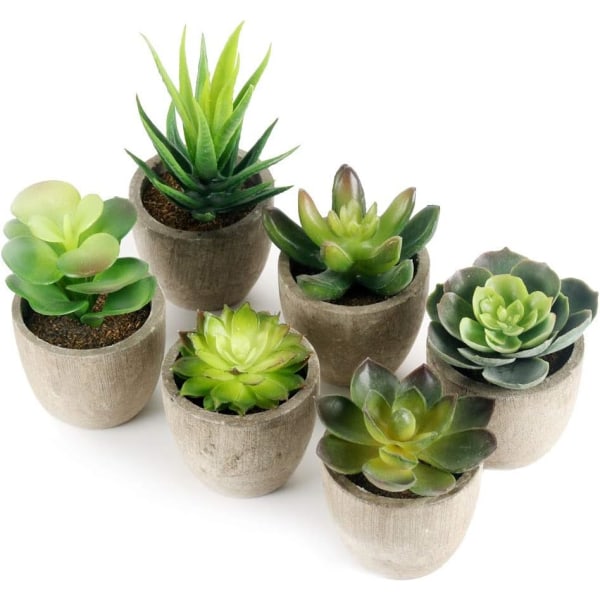 6 stk. Indendørs Kunstige Planter, Kunstige Planter med Grå Potte