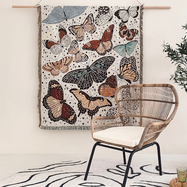 1 kpl 160x130cm Neulotu Perhonen Ruudullinen Peitto, Koristeltu