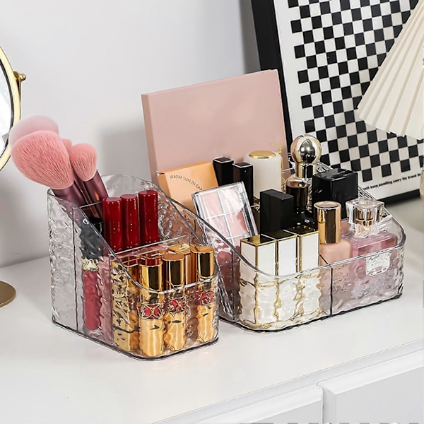 Klar Makeup Opbevaringsboks Kosmetik Organizer med Vandbølge Tekstur Åbent Design Nem Adgang Opdelt Opbevaringsboks til Hjemmekontor Soveværelse Kollegium 3Grids