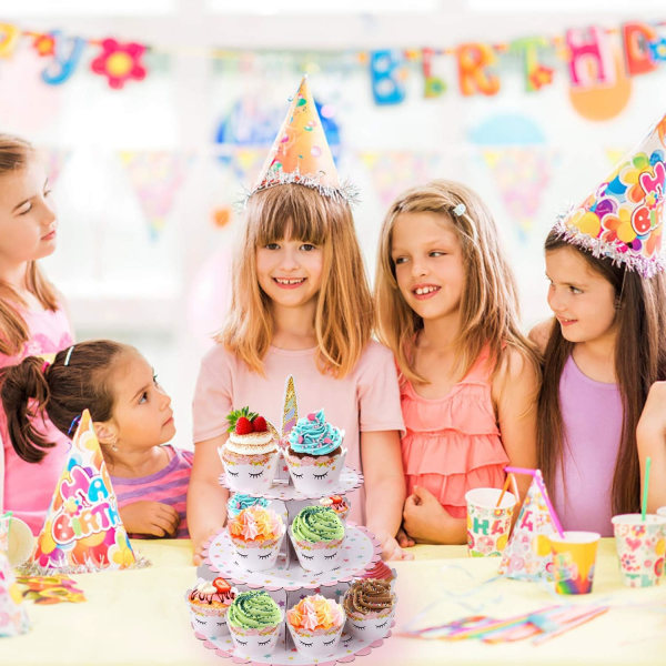 (30*35cm) Enhjørning Cupcake Stativ 3-trinns Papp Cupcake Stativ