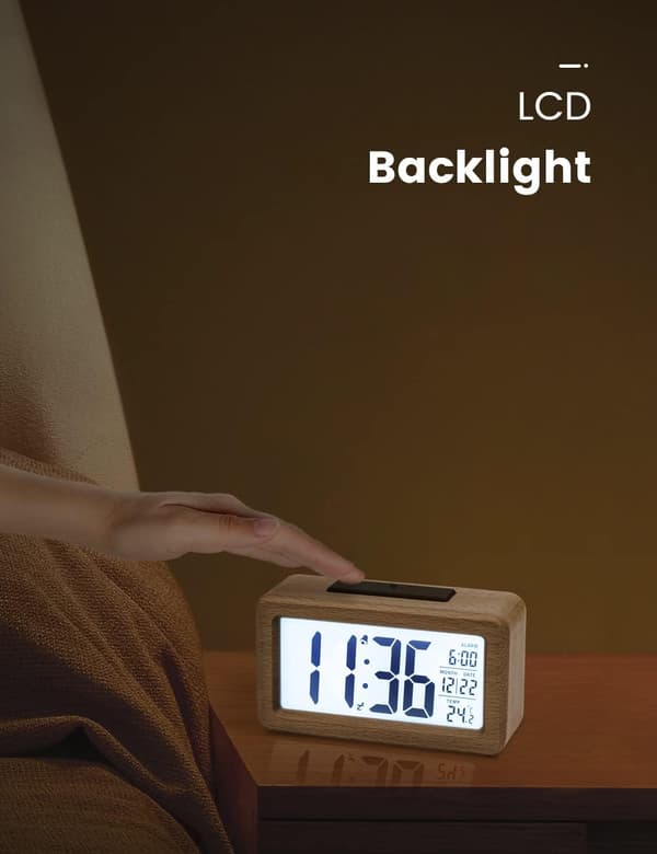 Digital vekkerklokke, tre nattbordsklokke med stor LCD-bakgrunnsbelysning