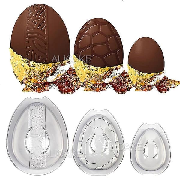 3 stk./sæt Chokoladeform 3D Påskeæg Form Polycarbonat Chokolade Bonbons Slik Konfekture Baki