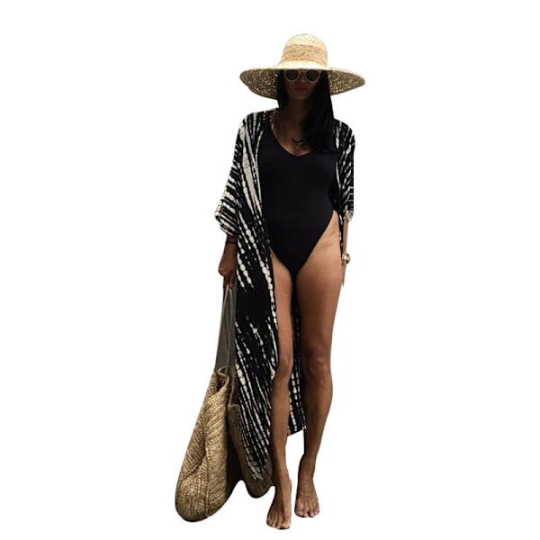Stiligg Tie Dye Åpen Front Lang Kimono Badedrakt Cover Up for Kvinner