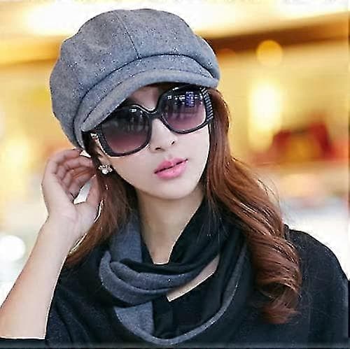 Baker Boy Cap Hatt For Kvinner Jente Bereter Franske Beanies Cap Hatter 8-panel Varm Ull Avisgutthelse Grey