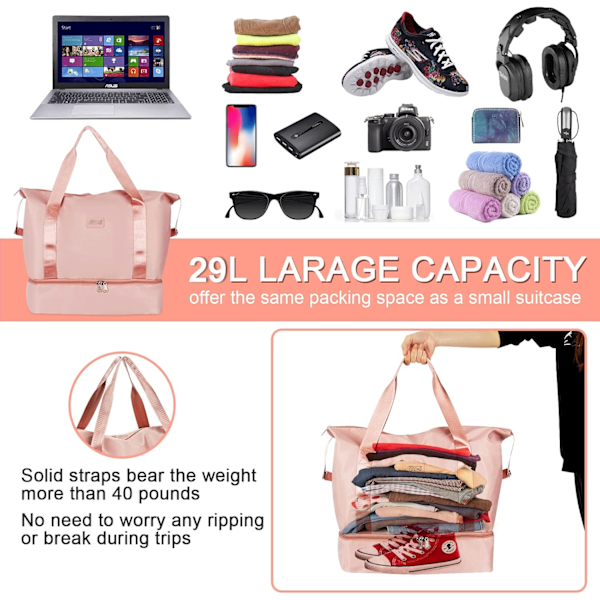##/Reise Duffel Bag 30L Weekend Bag Trolley Sleeve Tørr & Våt Separat Gym Bag##/