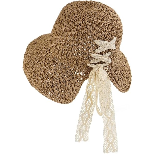 Dame bredbremmet stråhat (khaki) solhat foldbar bonnet b