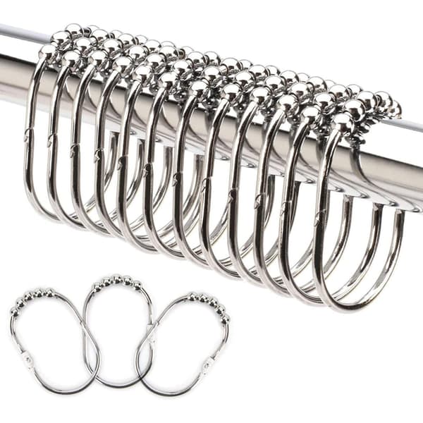 ##/Duschdraperiringar 12 extra stora duschdraperiringar i rostfritt stål, nickelutseende, 2 lb. depot, borstad nickel##/