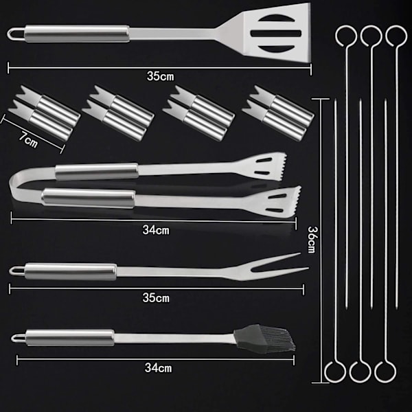 20-dels BBQ-set, Rostfritt Stål Grilltillbehör