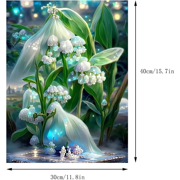 30x40cm, Valkoiset kukat 5d timanttimaalattu strassikirjonta c