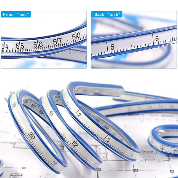 Fleksibel PVC + Metal Lineal - 60cm, Fleksibel Buet Lineal, Transparent