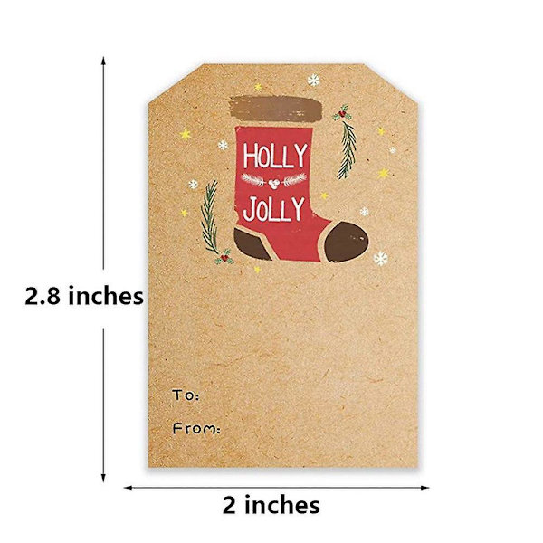 2 x 3 tommers julekraftpapirklistremerker gaveklistremerker i 4 grafiske design, DIY-klistremerker (300 stk/rull)