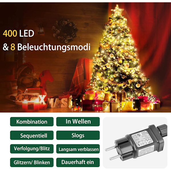 Juletrærlys Girlander, Varmt Hvit 2M *16 Gren 400 LED
