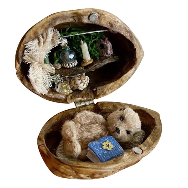 Miniatyrverden Valnøttskall Figurin Liten Mikrolandskap i Valnøtt Resin Statue Skulptur Hjemmekontor Bokylle Skrivebord Dekor Ornament E