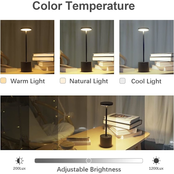 Laddbar Sladdlös Bordlampa, 1800mAh USB Laddningsdesign Meta