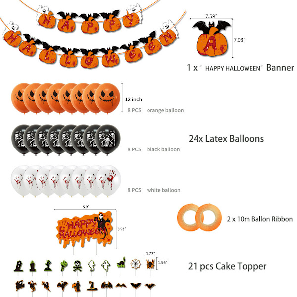 Halloween-ilmapallokoristeet 48 kpl Halloween-juhlatyynyjä S