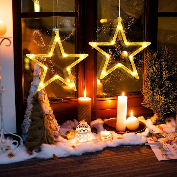 Julepynt til Vindue med Stjerne, (2 stk) 10 LED Gardinlys