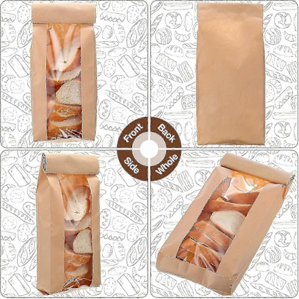 50 st, Brödpåse i papper med fönster för hembakat bröd, Baguettepåsar Brun Kraft Limpa Förvaringspåsar, Långa Franska Brödpåsar, Brödkex Förpackning B
