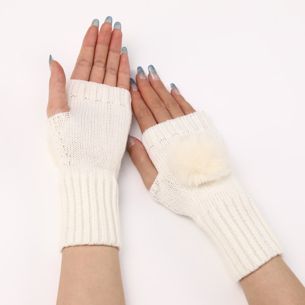 /#/White knitted fingerless gloves/#/