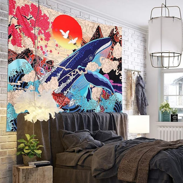 Veggteppe Ukiyo - E (bølgete hval, lengde 148*200cm), bølgete koi-karpe