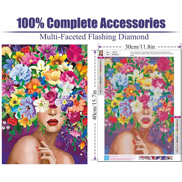 DIY diamantmaleri, diamantkunstmaleri blomsterskjønnhetssett