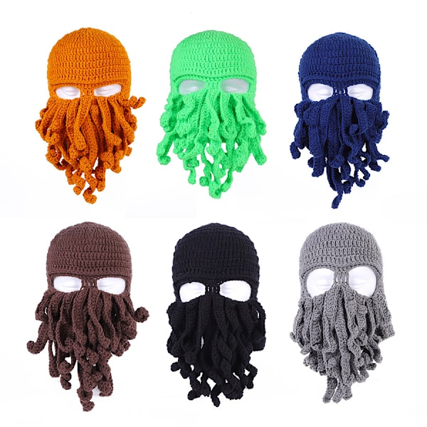 Rosa bläckfiskhatt, Rolig Riddarhjälm Beanie med Skägghatt Handm