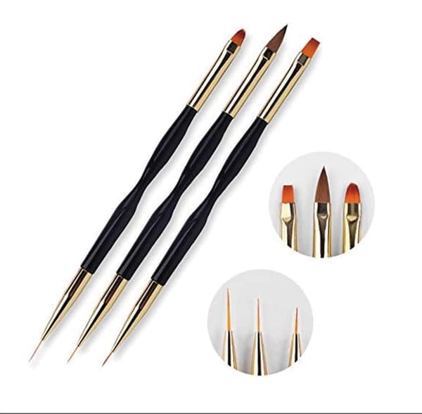 3-pack Dubbelsidiga Nagelkonstpennor, Akryl Rund Plattborstepennor