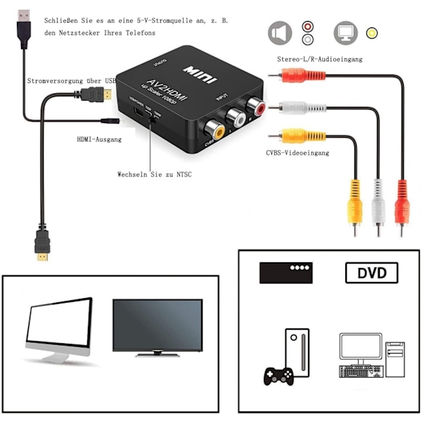 ##/RCA till HDMI AV till HDMI-adapter 1080P HDMI RCA-adapter Audio Video##/