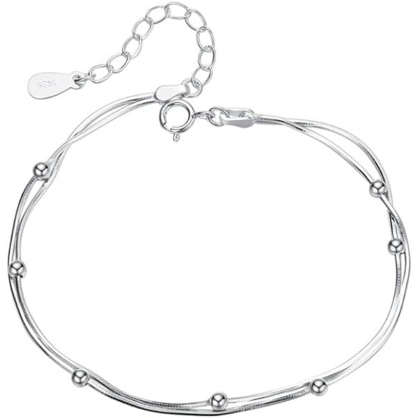 Bracelet for women, in 925 sterling silver, double chain with pe