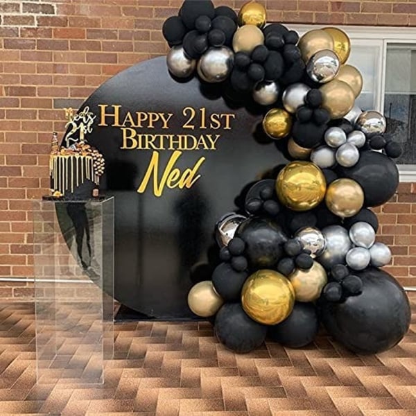 Black And Gold Balloon Arch Kit - 109 Black Gold And Silver Birt