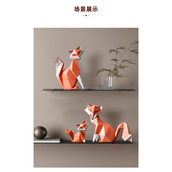 Moderne rævefigur i resin, ræveunge, orange