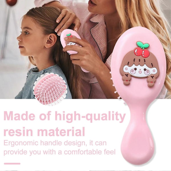 Mini Hårbørste for Jenter, Myke Børstehår, Hodebunnsmassasje, Tegneserie Grønnsak Dyr, Bærbar Hårflokefriserende Styling Kam, Barnefrisørverktøy, Bursdagsgave D