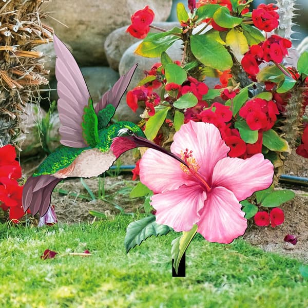 Tredimensjonal akryl kolibri blomst for uteplassgulv