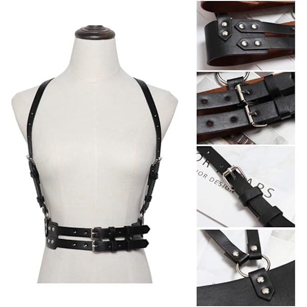 ##/Punk Midjeharness Bälte Läder Kropp Bröstkedja Svart Goth Väst##/