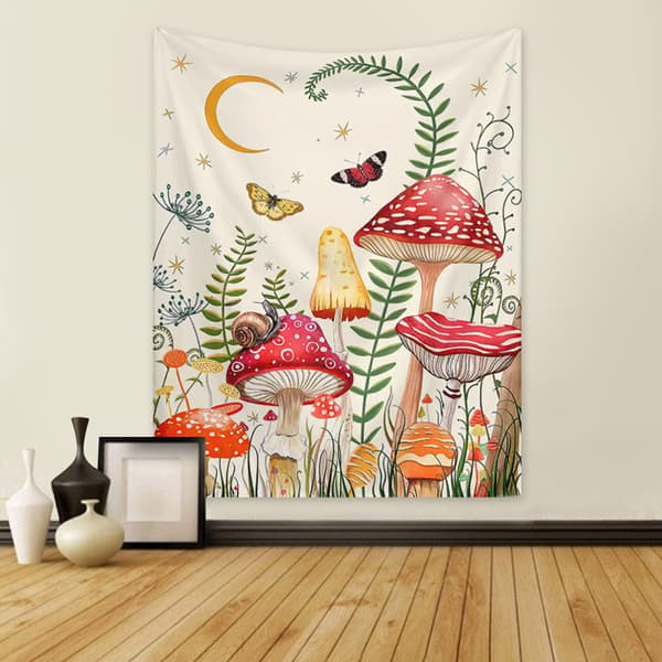 130x150cm Fantastiske Sopp Hvit Veggteppe for Nat