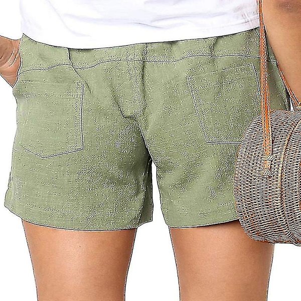 Dame Bomuld Hør Sommer Snøre Elastisk Talje Shorts Bukser
