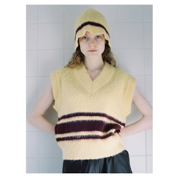 ##/Lazy Wind Stripe Färgblock Stickad Mössa - Gul, Damhöst och ##/