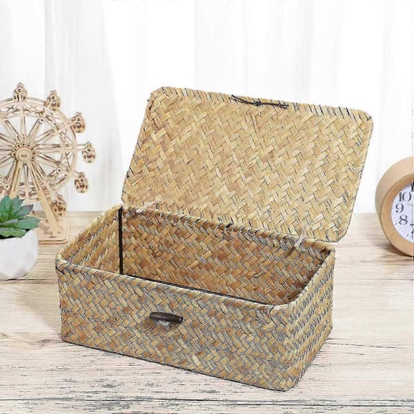 2x Seagrass Håndvævet Opbevaringsboks Opbevaringskurv Makeup Organizer Multifunktionel Beholder