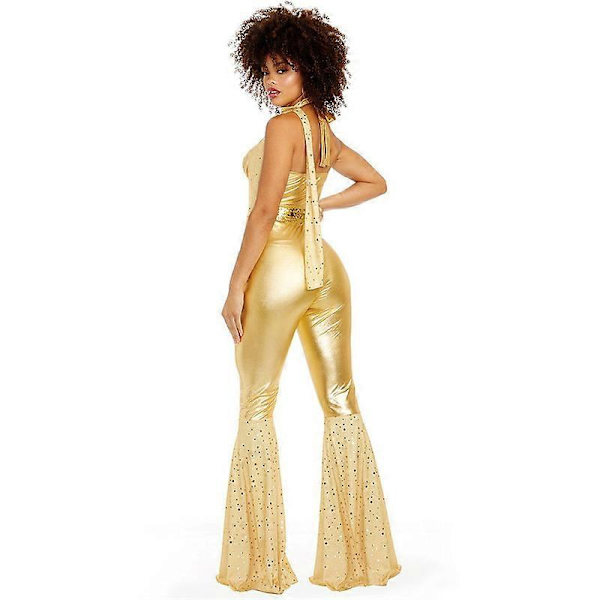 Sexede metalliske disco jumpsuits - Åben midriff disco jumpsuits til kvinder M