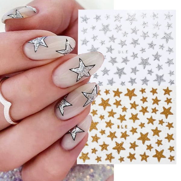 #5st Nagelklistermärken 3D Nagelklistermärken Färgglada stjärnor Glitter Glänsande dekoration DIY självhäftande nail art#