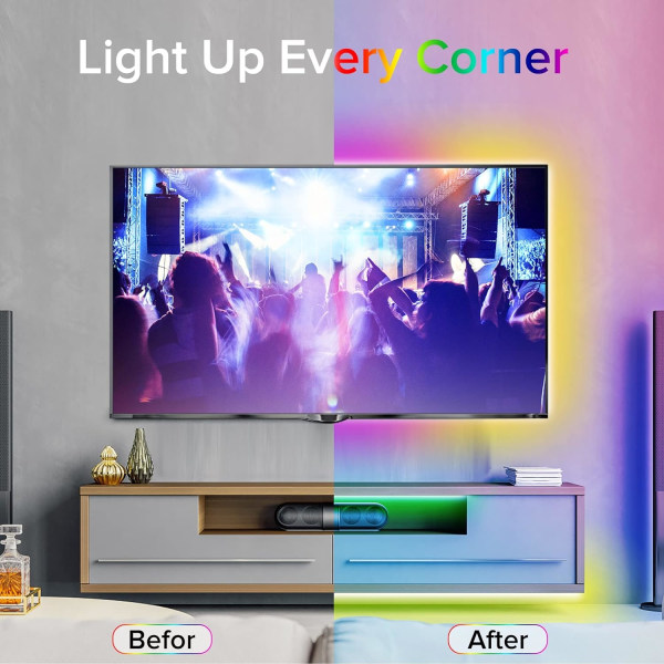 10MRGB LED-stripe, fleksibel, fjernkontroll, synkronisert med musikk