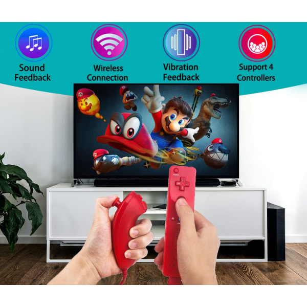 Sett med 2 kontroller og Nunchuck kontroller for Wii/Wii U Cons