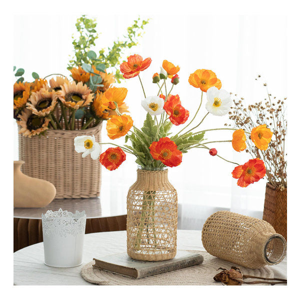 Desktop glas blomstervase med havgræs låg, dekorativ vint