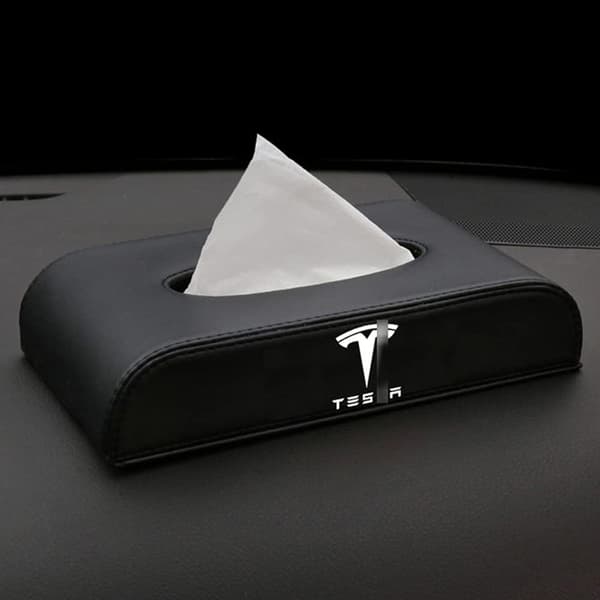 ##/Auton nahkainen kudokslaatikko, musta, lautasliinilaatikko Tesla Model 3 2021:lle##/