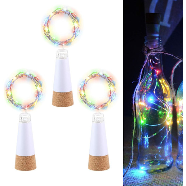LED-viinipullovalot moniväriset, (3 kpl) USB-ladattavat ilman paristoja