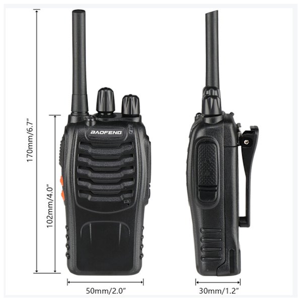1500mAh Ultra-Pitkä Käyttöaika Walkie-Talkie EU-Standardi Musta 2 kpl