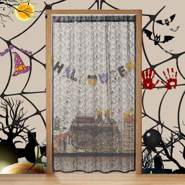##/Slöjgardiner i svart spets - Ghost Hands, 100cm x 200cm R##/