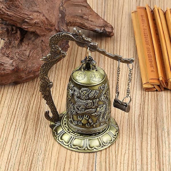 Metallklocka Utskuren Drake Buddhistisk Klocka Lycka Feng Shui Ornament Dekoration A