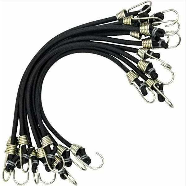 Svarta 10 stycken spännband med krokar Mini elastiska tunga Uni